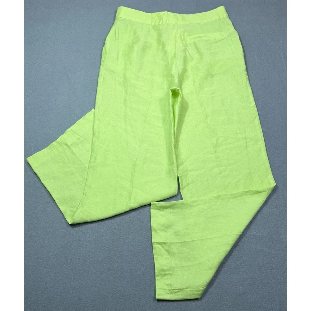 MNG By Mango Pants And Womens 8 (32x31) Lime Green Linen Wide Leg Boho USA NEW